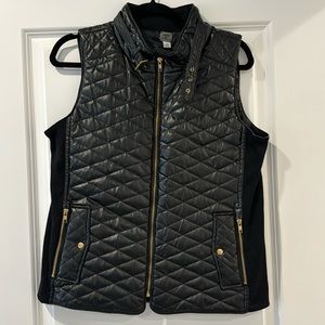 Black faux leather vest with gold details